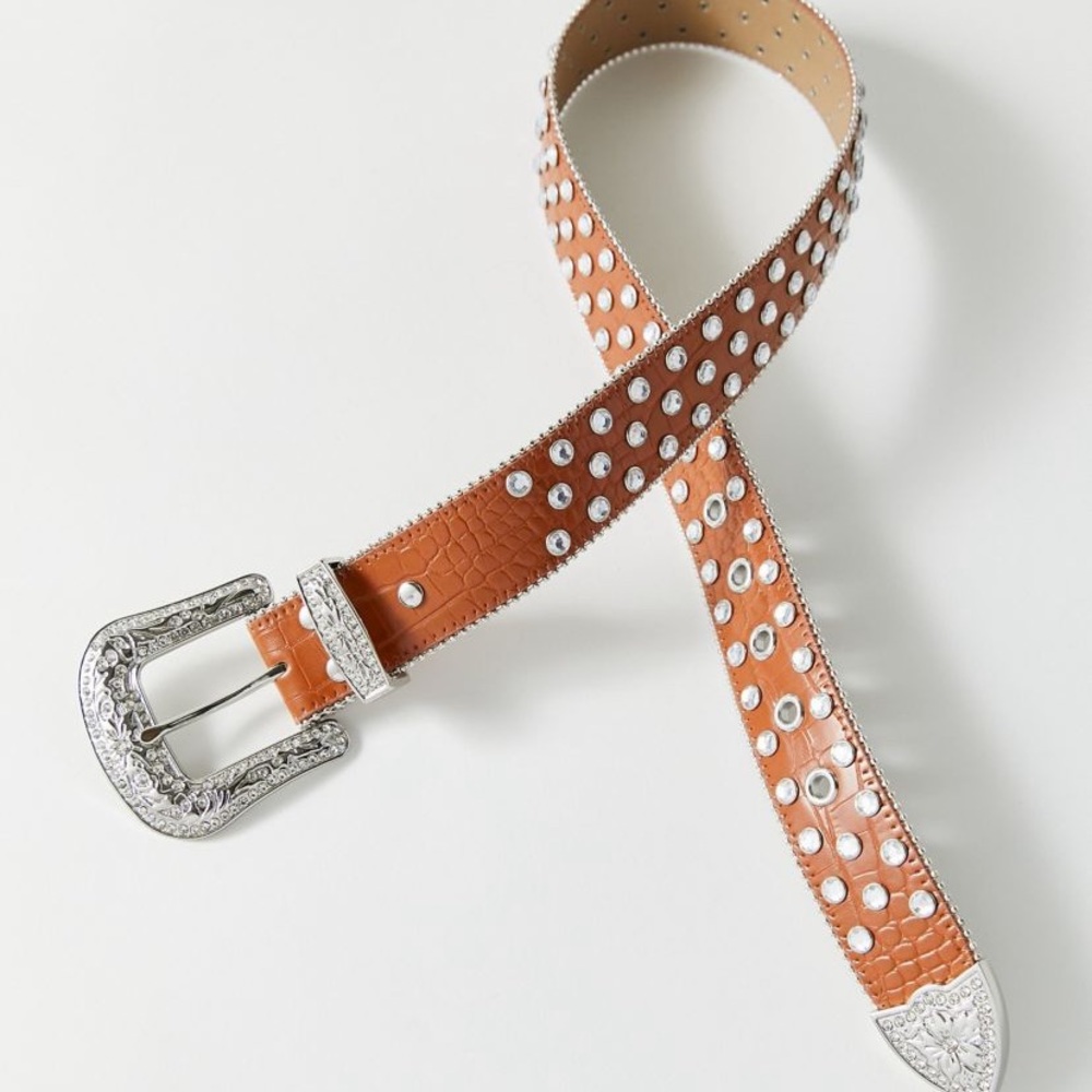 Urban Outfitters Allover Rhinestone Western Belt NWT Size S - Brown